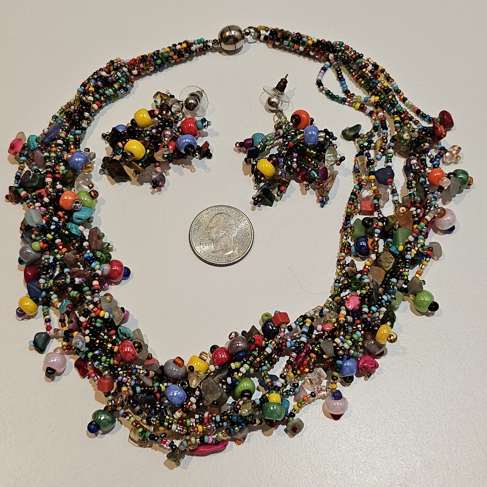 Multicolor Beaded Necklace and Earring Set
